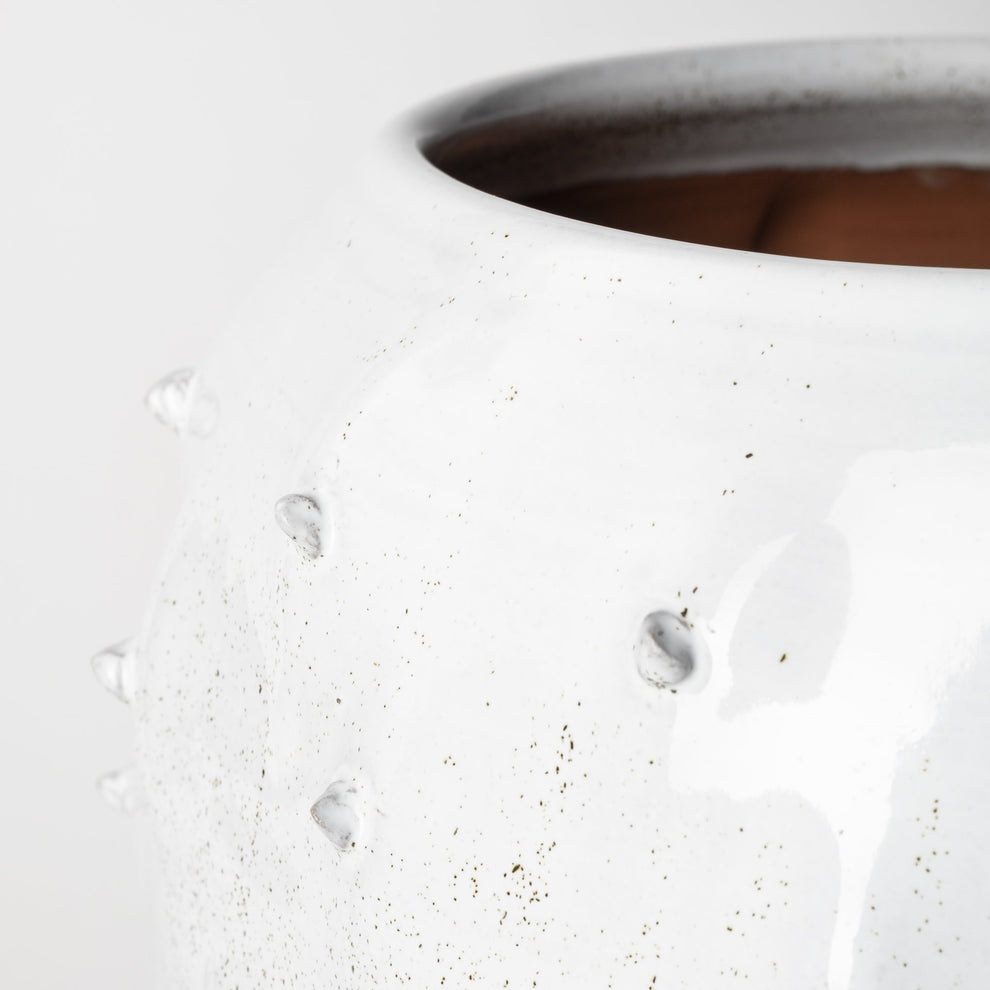 White Abstract Cylinder Ceramic Table Vase By Homeroots | Vases | Modishstore - 6