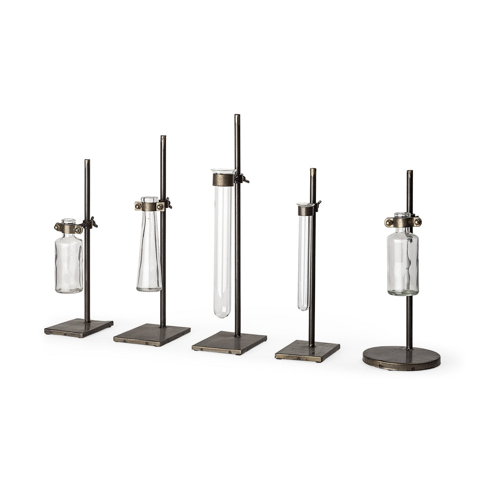 Set of Two Dark Brown Abstract Cylinder Metal Table Vase By Homeroots | Vases | Modishstore - 3
