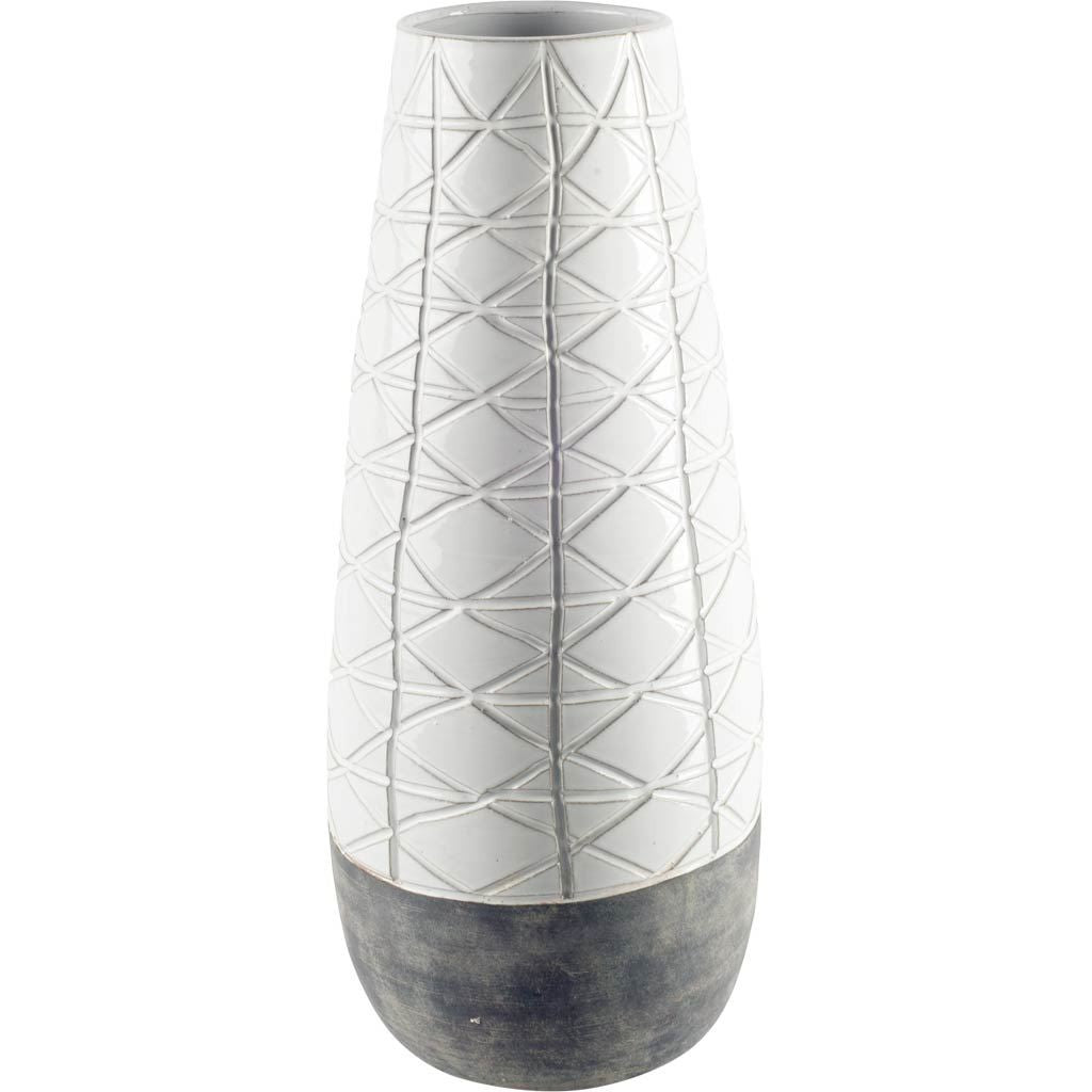 Gray And White Abstract Cylinder Ceramic Table Vase By Homeroots | Vases | Modishstore - 2