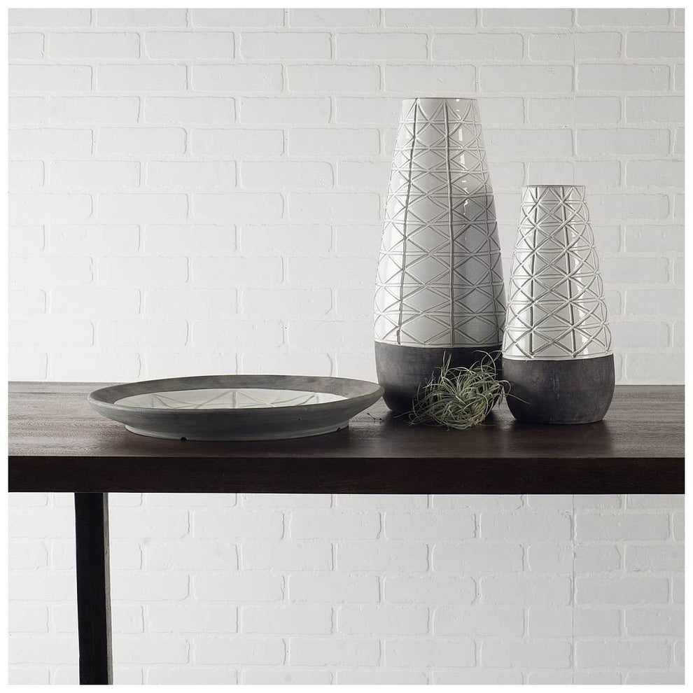 Gray And White Abstract Cylinder Ceramic Table Vase By Homeroots | Vases | Modishstore - 4