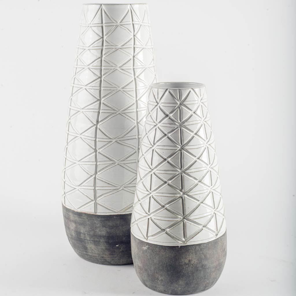 Gray And White Abstract Cylinder Ceramic Table Vase By Homeroots | Vases | Modishstore - 5
