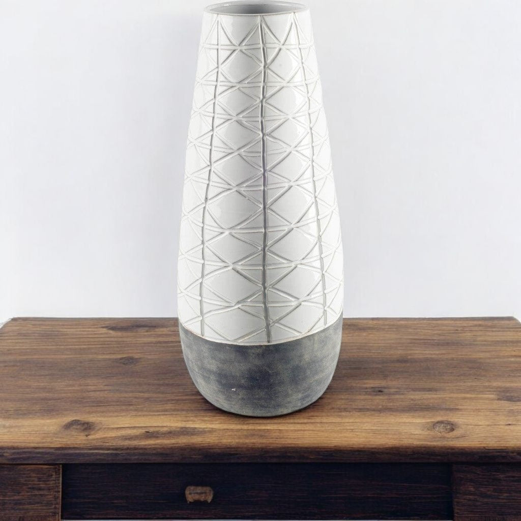 Gray And White Abstract Cylinder Ceramic Table Vase By Homeroots | Vases | Modishstore - 1
