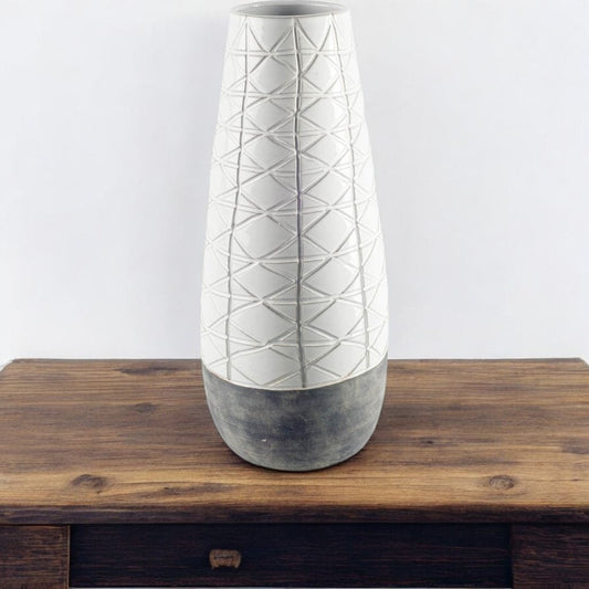 Gray And White Abstract Cylinder Ceramic Table Vase By Homeroots | Vases | Modishstore - 1