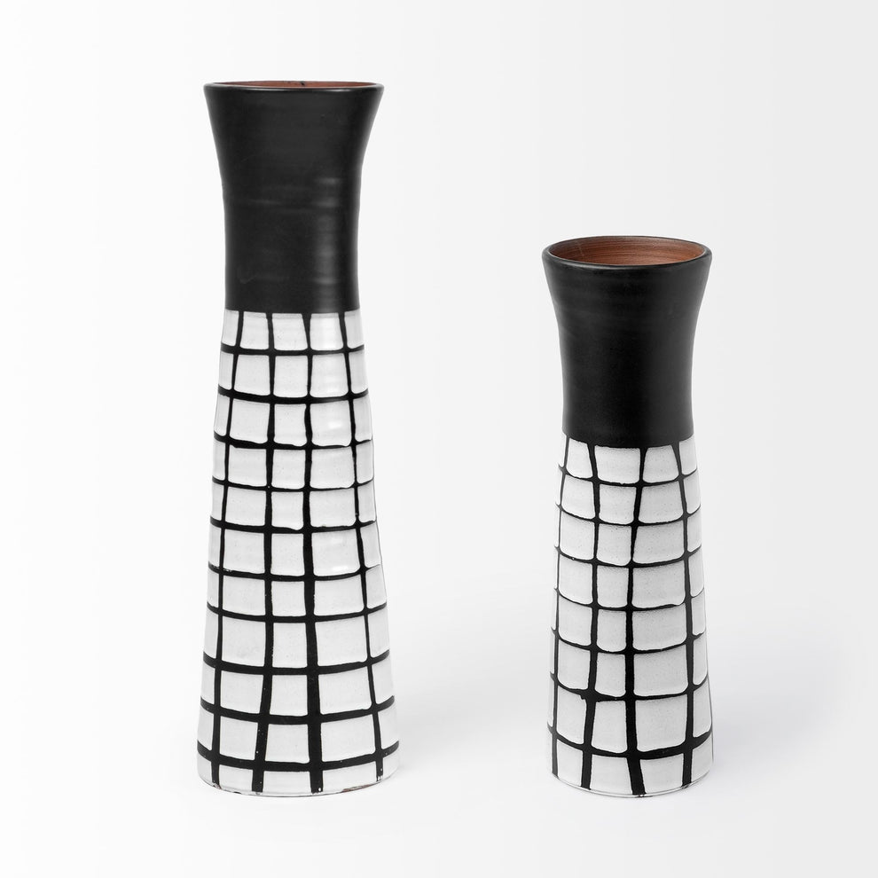 Black And White Abstract Cylinder Ceramic Table Vase By Homeroots | Vases | Modishstore - 3