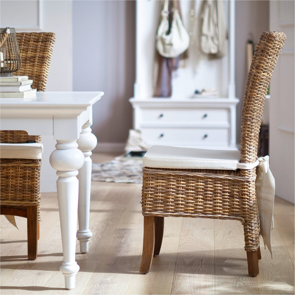 Set of Two Cream And Natural Rattan Dining Parsons Chairs By Homeroots | Dining Chairs | Modishstore - 7
