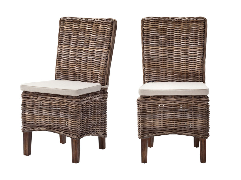 Set of Two Cream And Brown Rattan Dining Parsons Chairs By Homeroots | Dining Chairs | Modishstore - 2