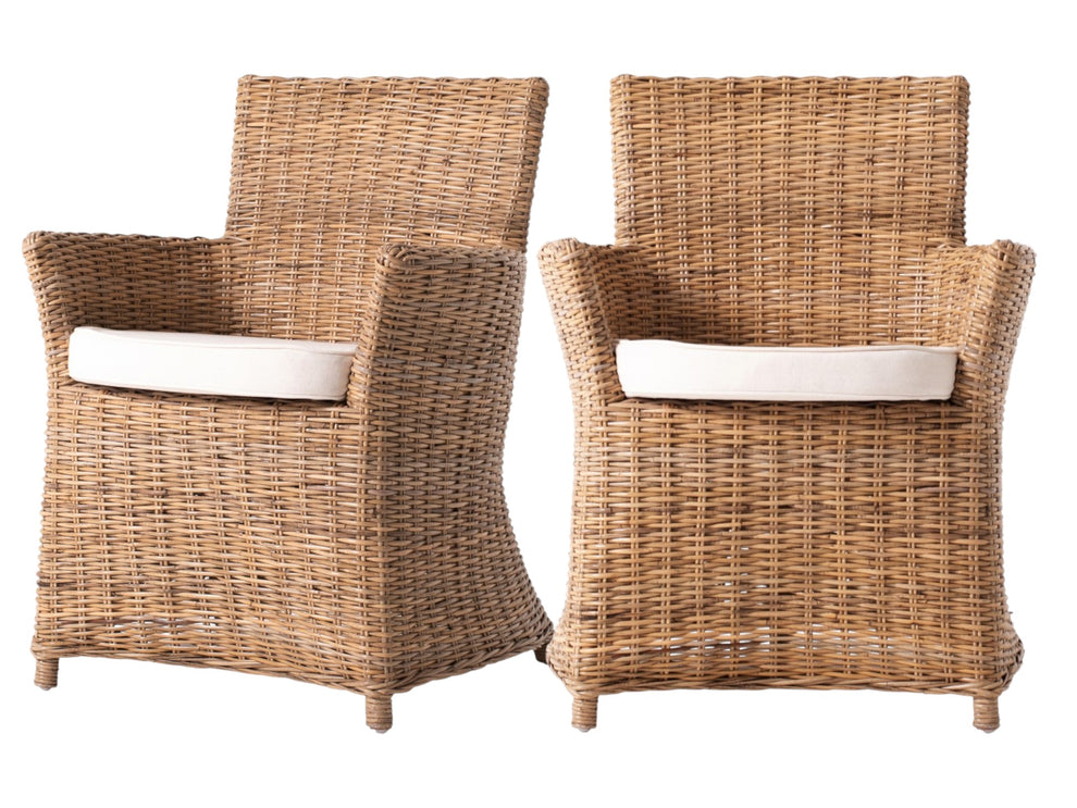 Set of Two Cream And Natural Rattan Dining Arm Chairs By Homeroots | Dining Chairs | Modishstore - 2