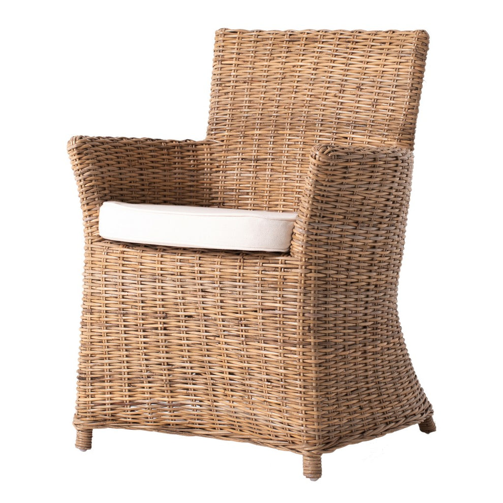 Set of Two Cream And Natural Rattan Dining Arm Chairs By Homeroots | Dining Chairs | Modishstore - 3