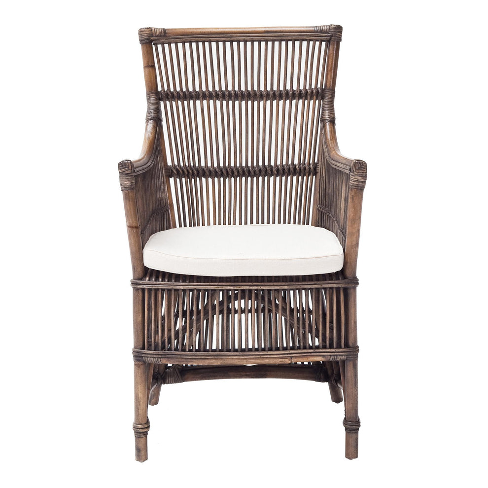Set of Two Cream And Dark Brown Rattan Slat Back Dining Arm Chairs By Homeroots | Dining Chairs | Modishstore - 3