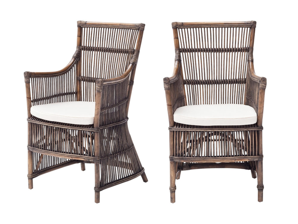 Set of Two Cream And Dark Brown Rattan Slat Back Dining Arm Chairs By Homeroots | Dining Chairs | Modishstore - 2