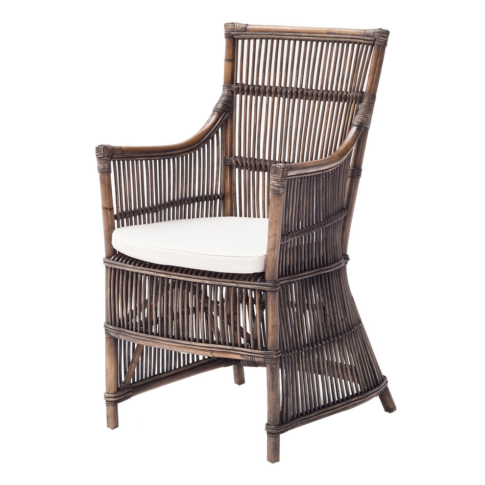 Set of Two Cream And Dark Brown Rattan Slat Back Dining Arm Chairs By Homeroots | Dining Chairs | Modishstore - 4