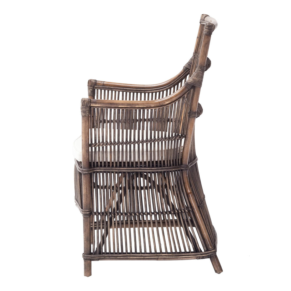 Set of Two Cream And Dark Brown Rattan Slat Back Dining Arm Chairs By Homeroots | Dining Chairs | Modishstore - 5