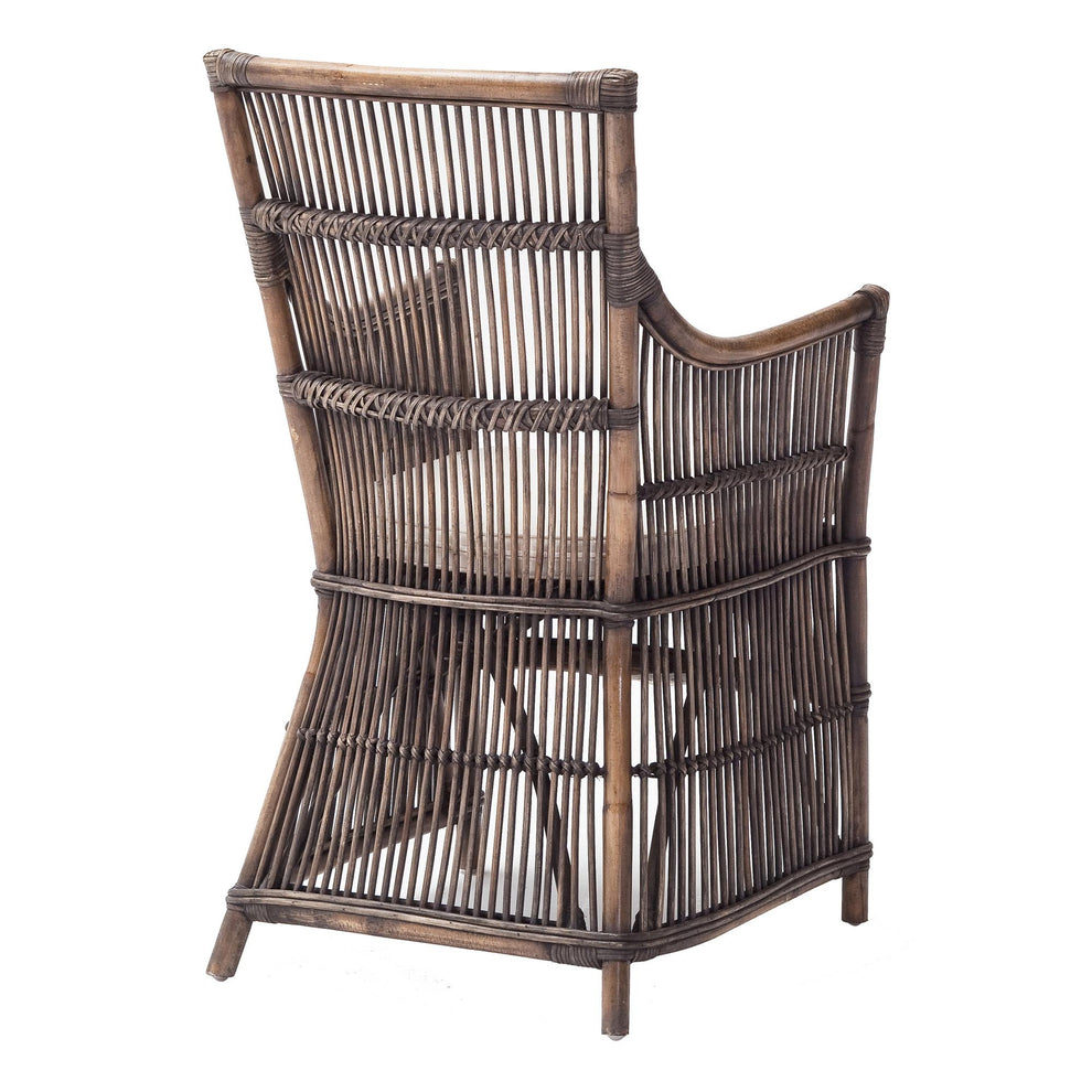 Set of Two Cream And Dark Brown Rattan Slat Back Dining Arm Chairs By Homeroots | Dining Chairs | Modishstore - 6