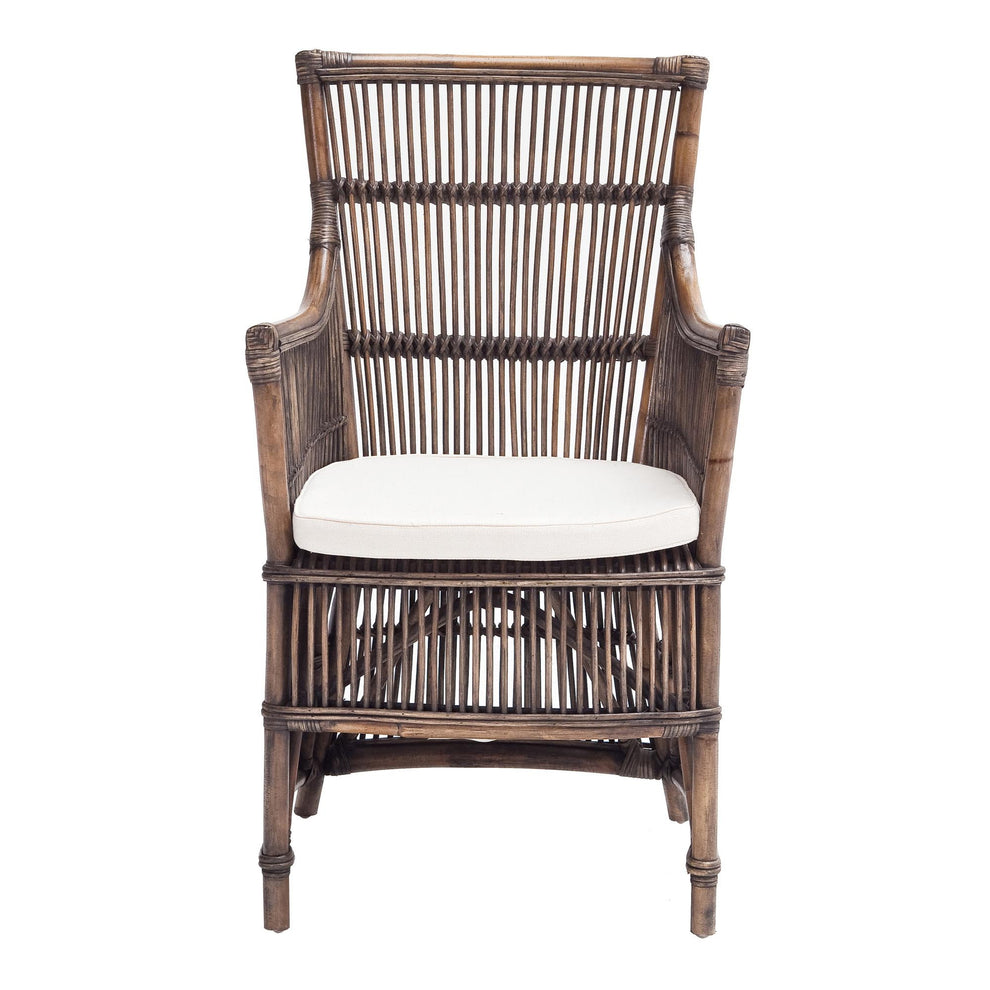 Set of Two Cream And Dark Brown Rattan Slat Back Dining Arm Chairs By Homeroots | Dining Chairs | Modishstore - 8