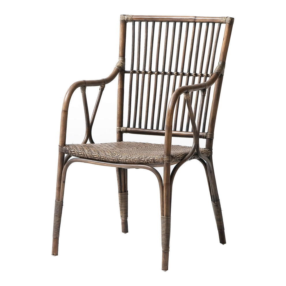 Set of Two Natural Rattan Slat Back Dining Arm Chairs By Homeroots | Dining Chairs | Modishstore - 3
