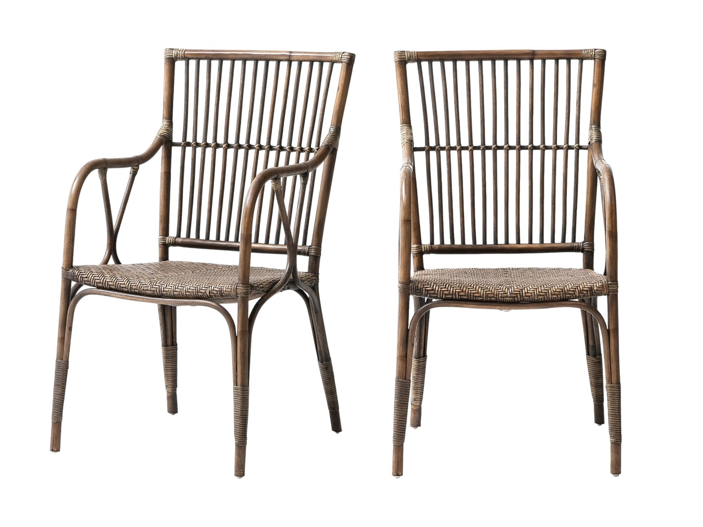 Set of Two Natural Rattan Slat Back Dining Arm Chairs By Homeroots | Dining Chairs | Modishstore - 5
