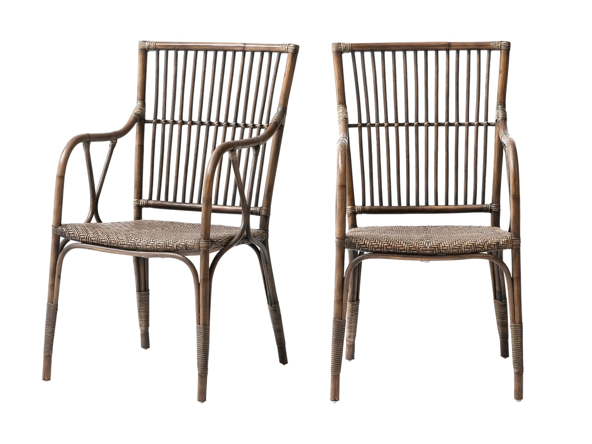 Set of Two Natural Rattan Slat Back Dining Arm Chairs By Homeroots | Dining Chairs | Modishstore - 5