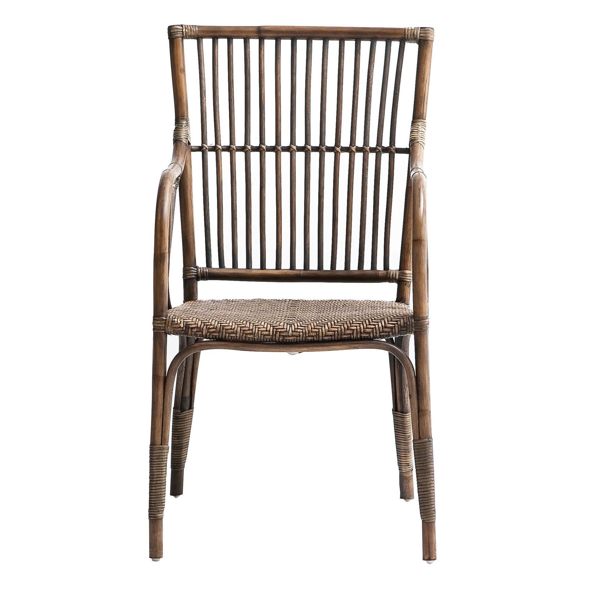 Set of Two Natural Rattan Slat Back Dining Arm Chairs By Homeroots | Dining Chairs | Modishstore - 7