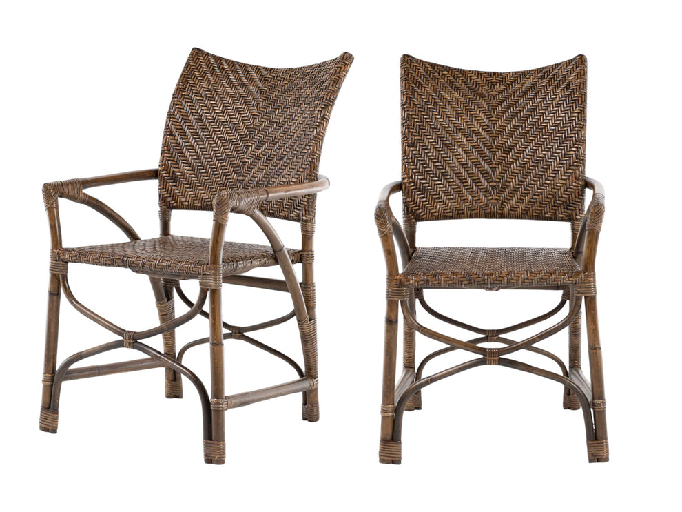 Set of Two Brown Rattan Open Back Dining Arm Chairs By Homeroots | Dining Chairs | Modishstore - 2