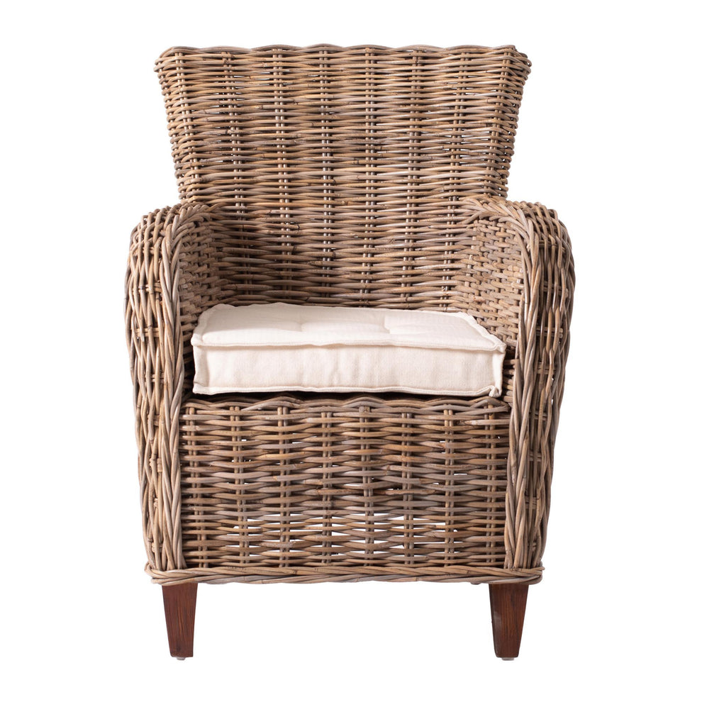 Set Of Two Natural Brown Rattan Wingback Wicker Chairs with Seat Cushions By Homeroots | Dining Chairs | Modishstore - 3