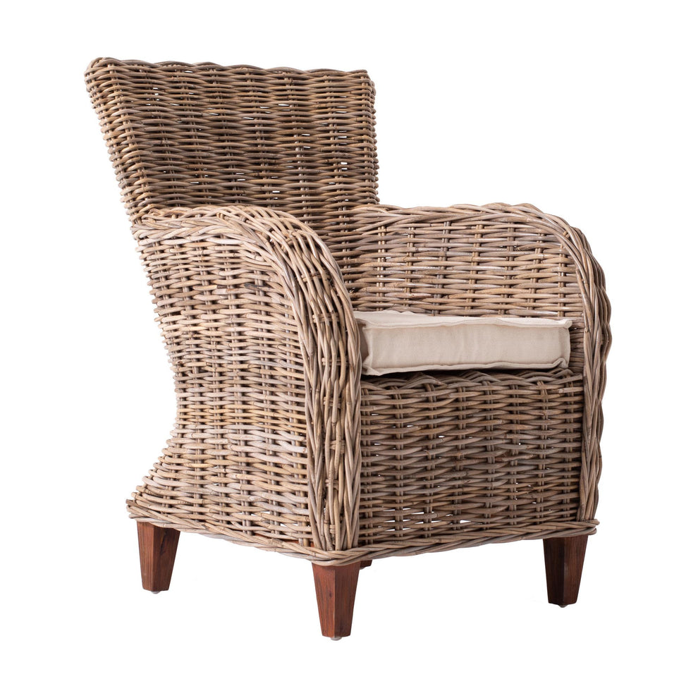 Set Of Two Natural Brown Rattan Wingback Wicker Chairs with Seat Cushions By Homeroots | Dining Chairs | Modishstore - 4