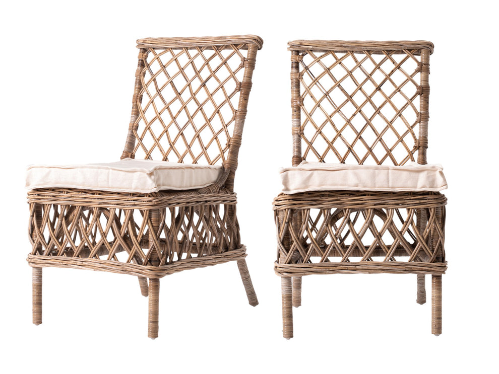 Set of Two Cream And Natural Rattan Cross Back Dining Parsons Chairs By Homeroots | Dining Chairs | Modishstore - 2