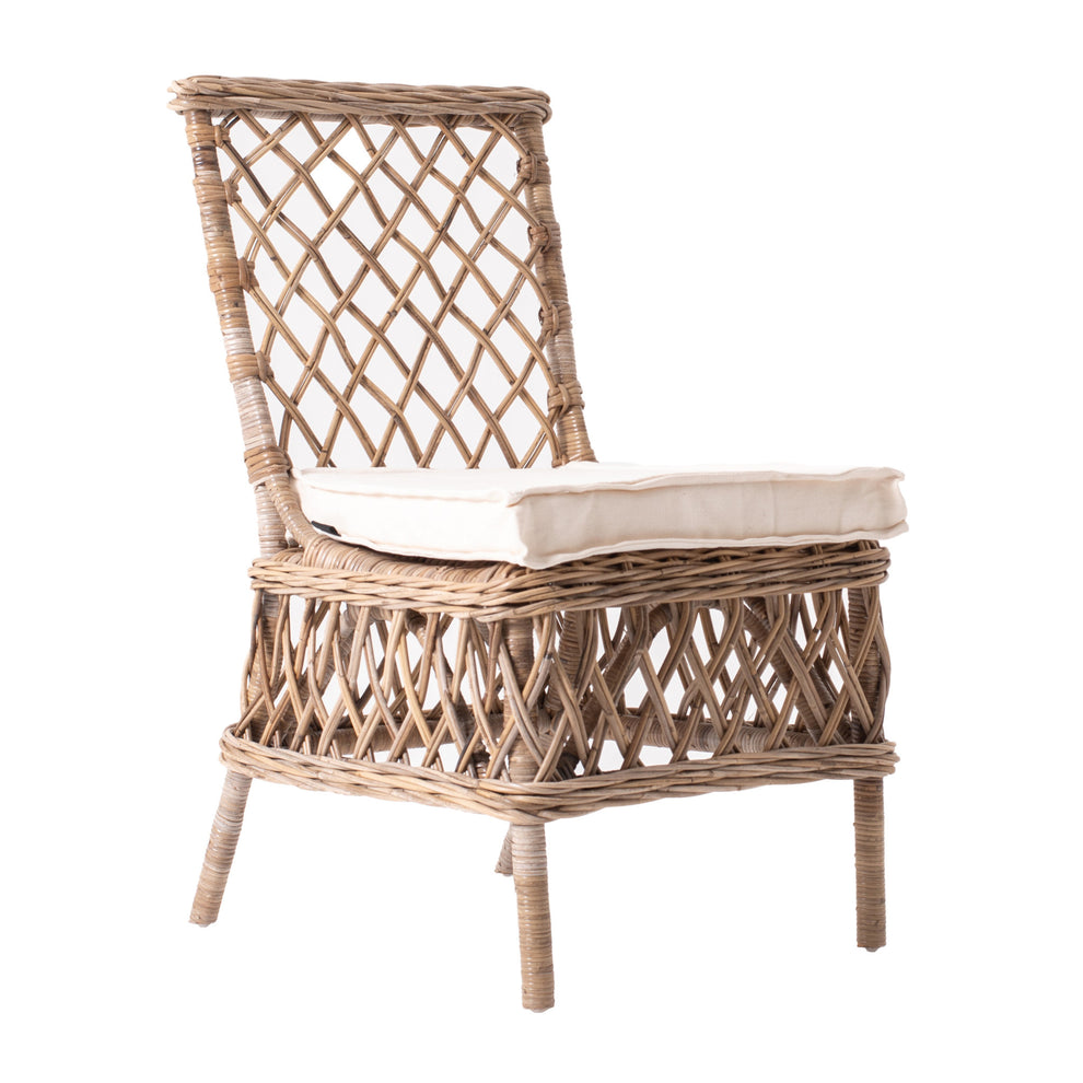 Set of Two Cream And Natural Rattan Cross Back Dining Parsons Chairs By Homeroots | Dining Chairs | Modishstore - 4