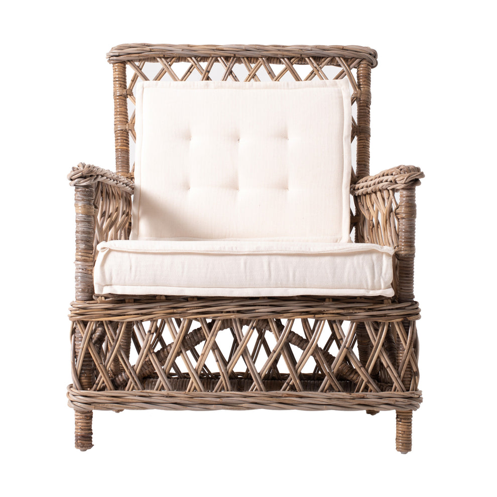 Set of Two Natural Lattice Wicker Arm Chairs with Seat Cushions By Homeroots | Dining Chairs | Modishstore - 3