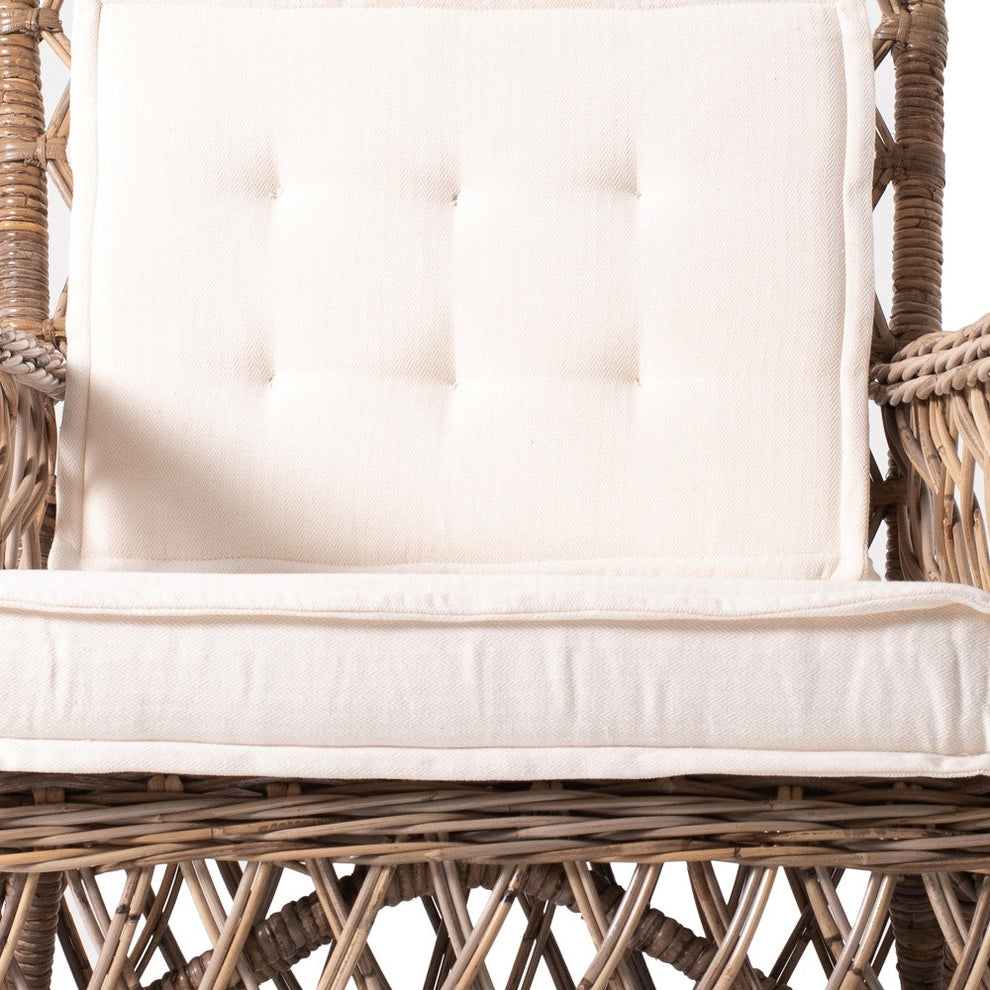 Set of Two Natural Lattice Wicker Arm Chairs with Seat Cushions By Homeroots | Dining Chairs | Modishstore - 6