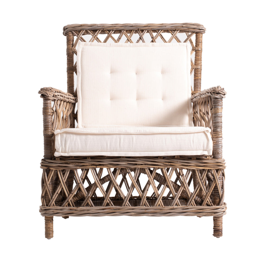 Set of Two Natural Lattice Wicker Arm Chairs with Seat Cushions By Homeroots | Dining Chairs | Modishstore - 5