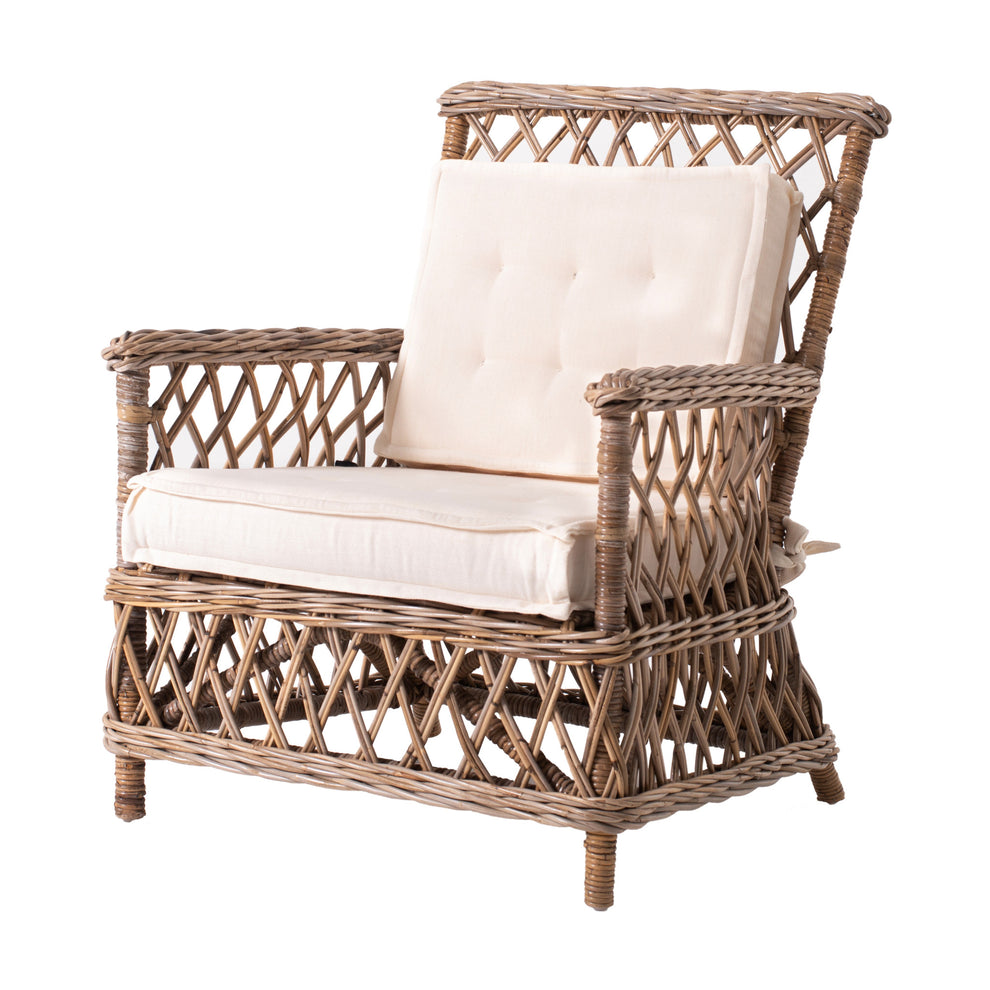 Set of Two Natural Lattice Wicker Arm Chairs with Seat Cushions By Homeroots | Dining Chairs | Modishstore - 7