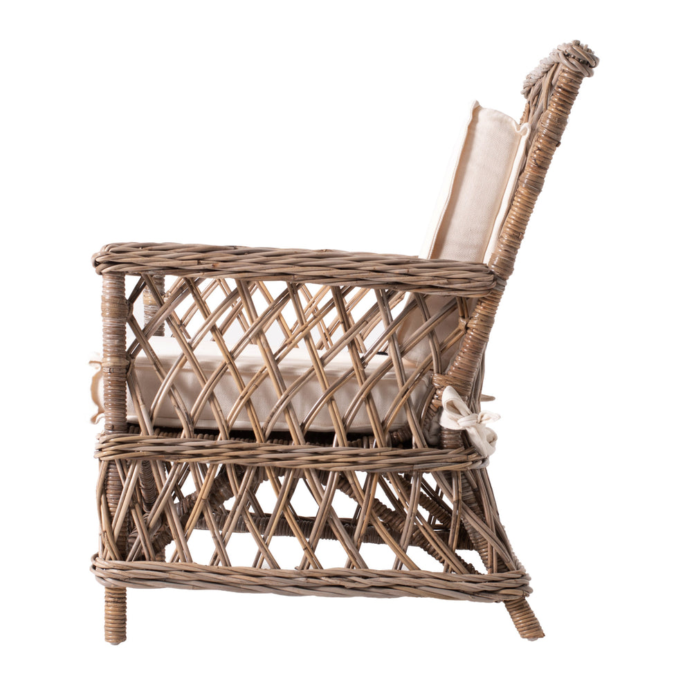 Set of Two Natural Lattice Wicker Arm Chairs with Seat Cushions By Homeroots | Dining Chairs | Modishstore - 4