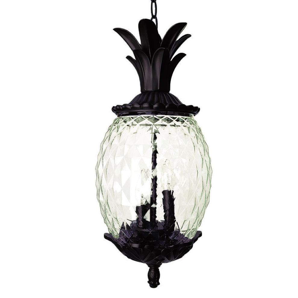 Clear and Black Three Light Pineapple Outdoor Hanging Pendent Light By Homeroots | Pendant Lamps | Modishstore - 2