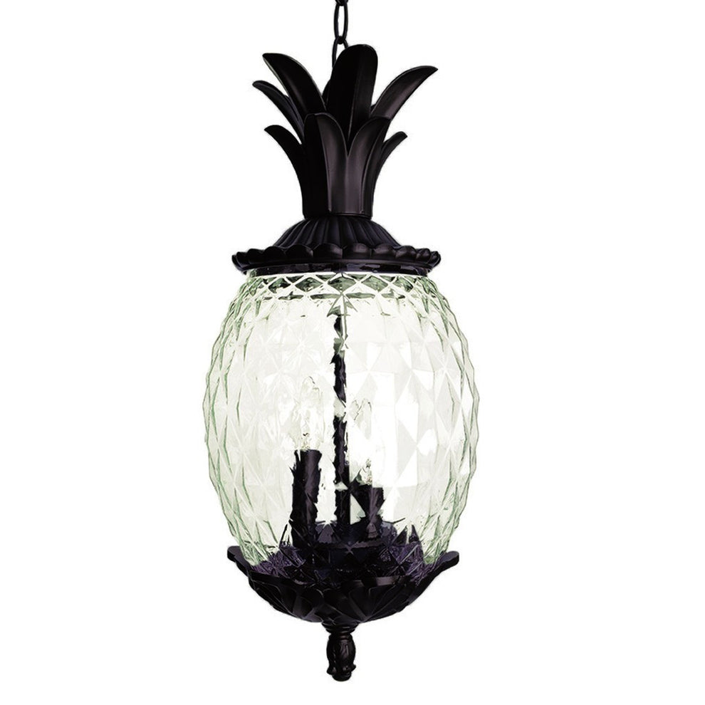 Clear and Black Three Light Pineapple Outdoor Hanging Pendent Light By Homeroots | Pendant Lamps | Modishstore - 3