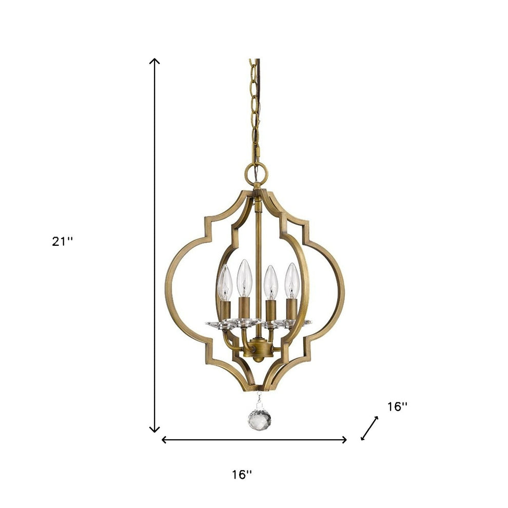 Brass Candle Style Four Light Metal and Crystals Dimmable Chandelier By Homeroots | Chandeliers | Modishstore - 4