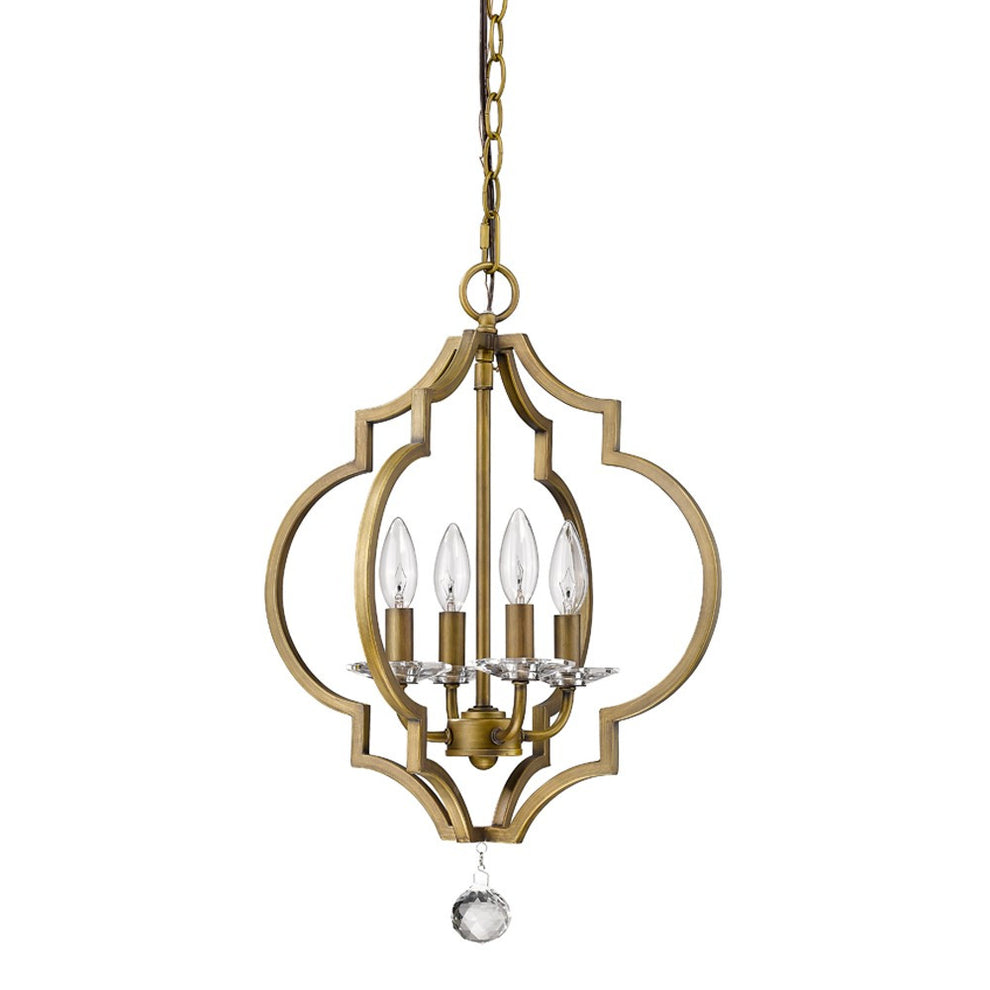 Brass Candle Style Four Light Metal and Crystals Dimmable Chandelier By Homeroots | Chandeliers | Modishstore - 3