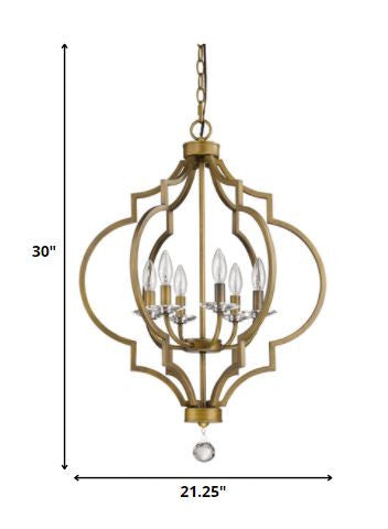 Gold and White Candle Style Six Light Metal Dimmable Chandelier By Homeroots | Chandeliers | Modishstore - 5
