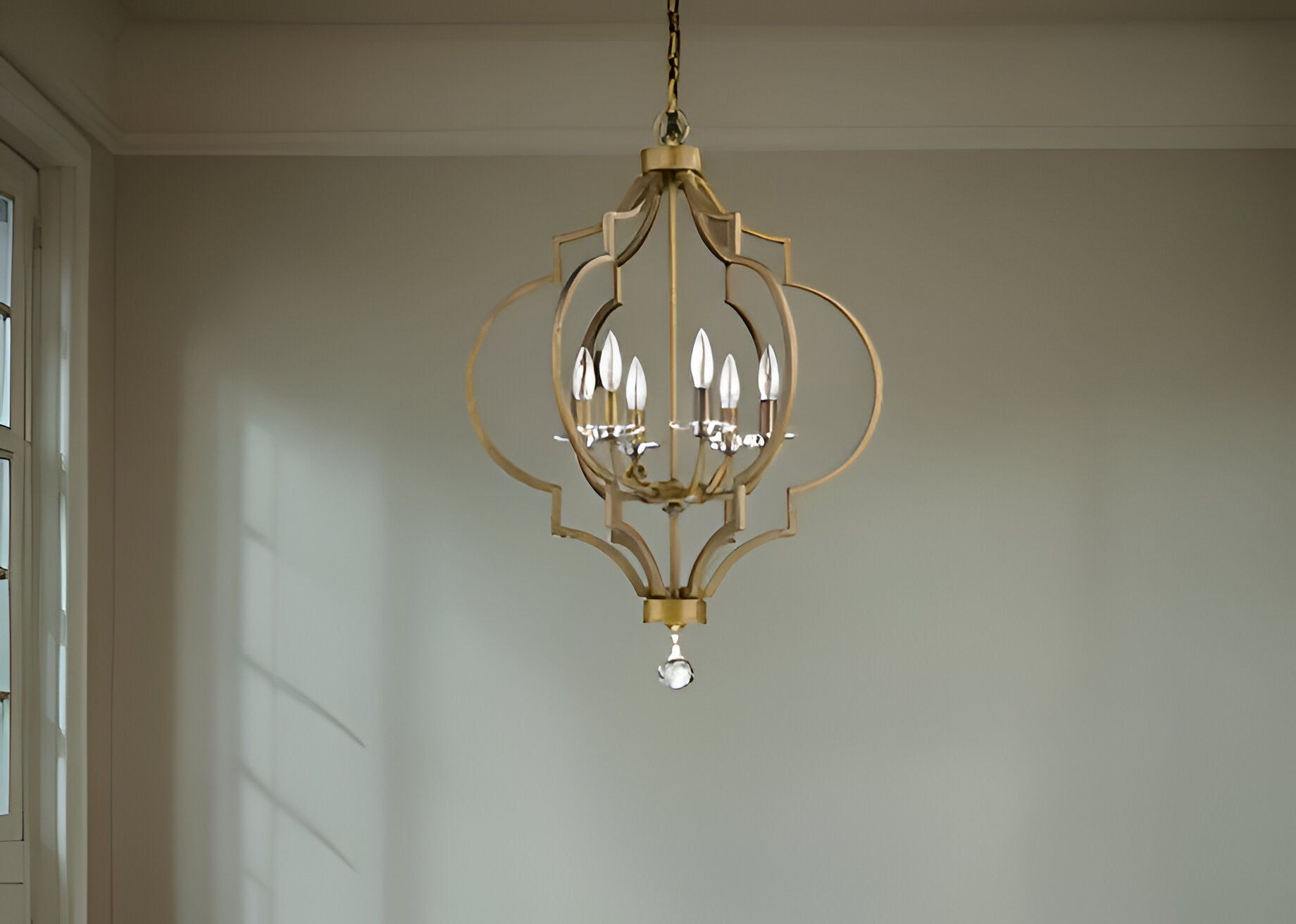 Gold and White Candle Style Six Light Metal Dimmable Chandelier By Homeroots | Chandeliers | Modishstore - 1