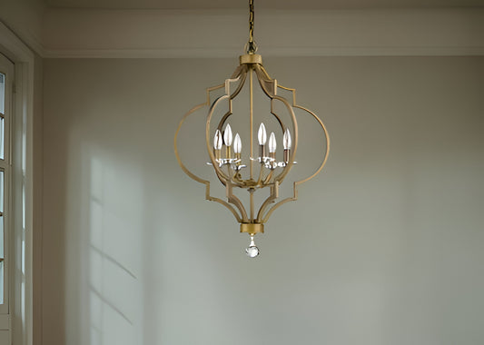 Gold and White Candle Style Six Light Metal Dimmable Chandelier By Homeroots | Chandeliers | Modishstore - 1