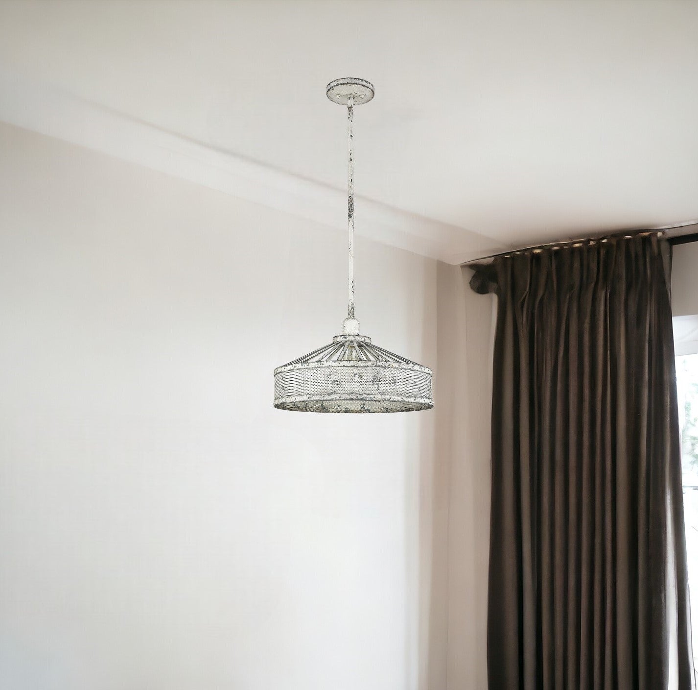 Iris 1-Light Aged Ivory Pendant By Homeroots | Planters, Troughs & Cachepots | Modishstore - 2