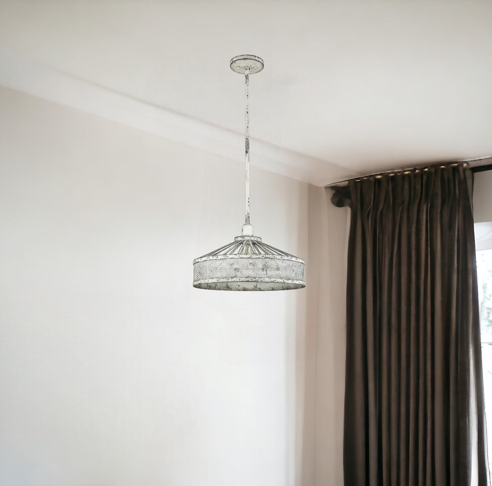 Iris 1-Light Aged Ivory Pendant By Homeroots | Planters, Troughs & Cachepots | Modishstore - 2