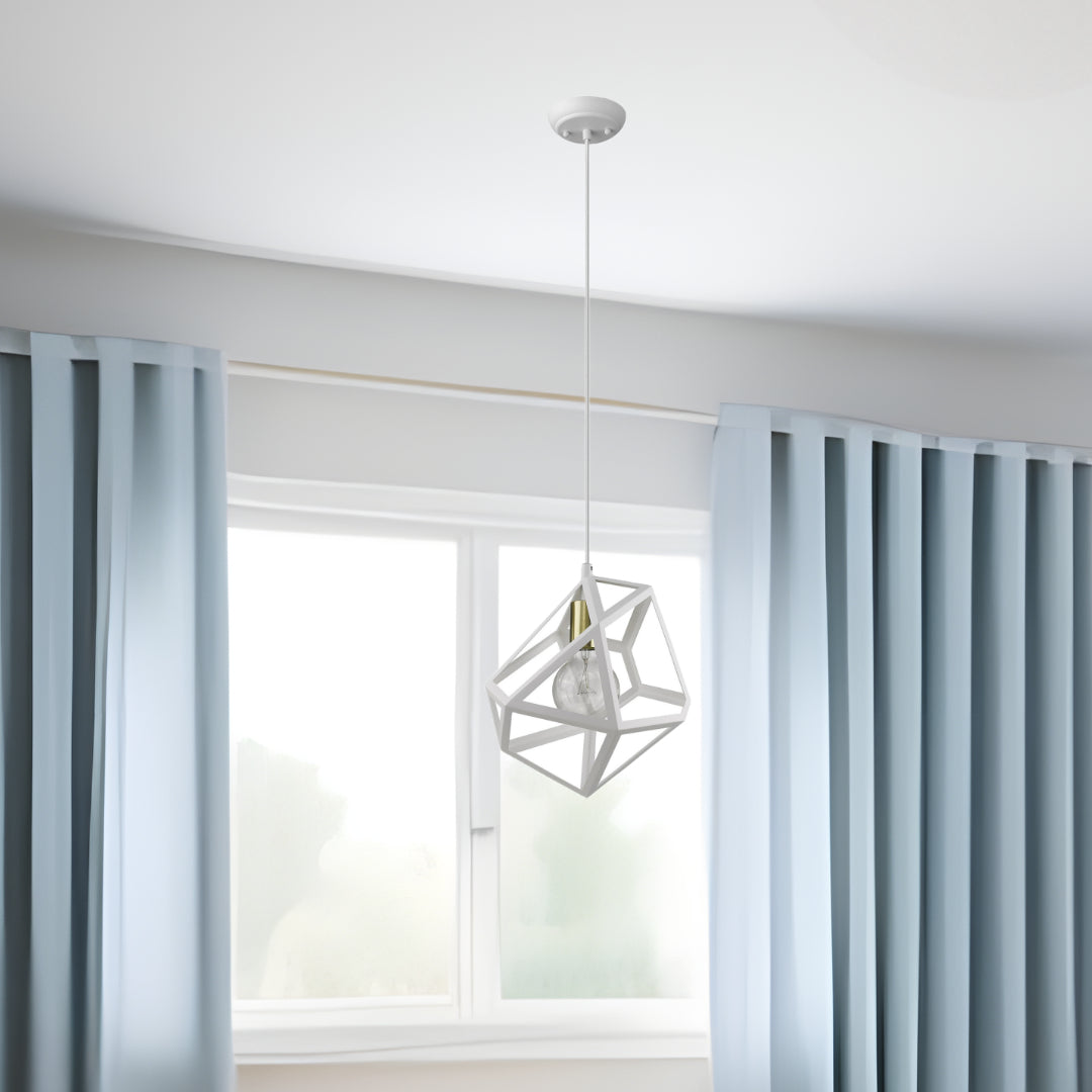 Hedron 1-Light White Pendant By Homeroots | Planters, Troughs & Cachepots | Modishstore - 5