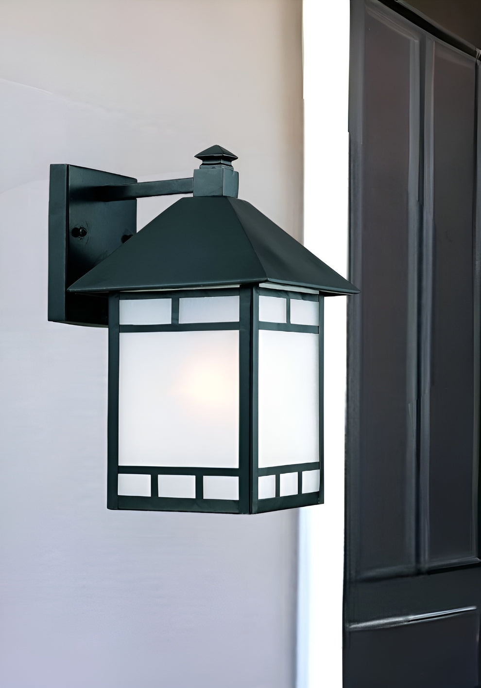 Matte Black Frosted Glass Lantern Wall Light By Homeroots | Pendant Lamps | Modishstore - 2