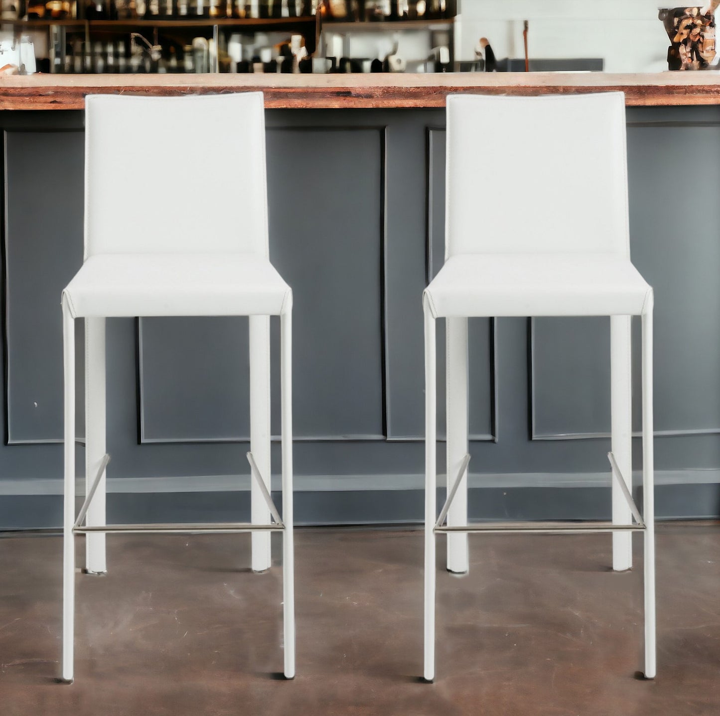 Set of Two White Steel Low Back Bar Height Bar Chairs By Homeroots | Bar Stools | Modishstore - 2