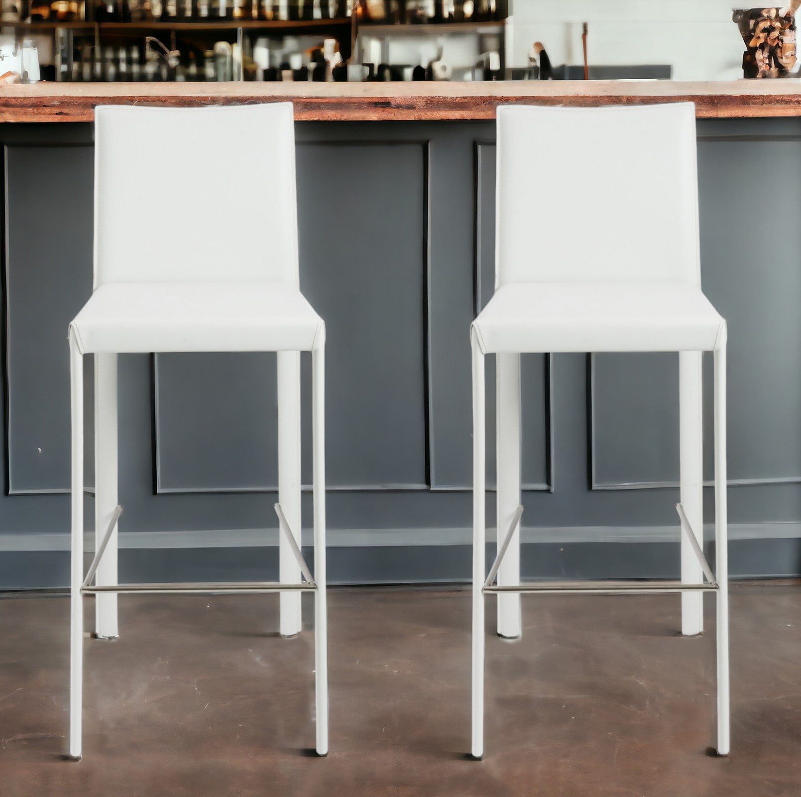 Set of Two White Steel Low Back Bar Height Bar Chairs By Homeroots | Bar Stools | Modishstore - 2