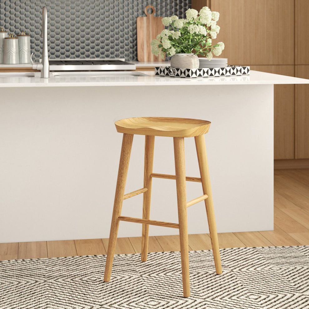 Natural Manufactured Wood Backless Counter Height Bar Chair By Homeroots | Bar Stools | Modishstore - 8