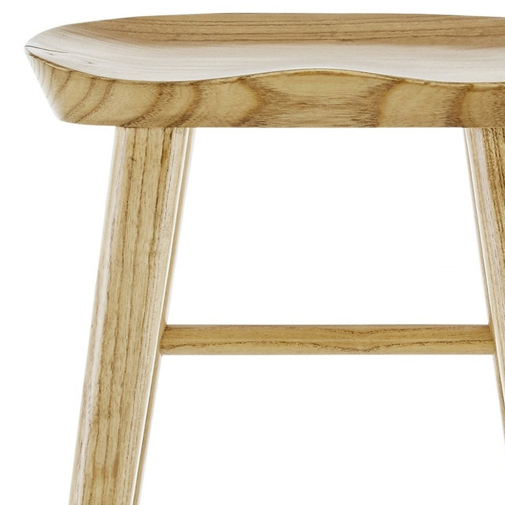 Natural Manufactured Wood Backless Counter Height Bar Chair By Homeroots | Bar Stools | Modishstore - 6