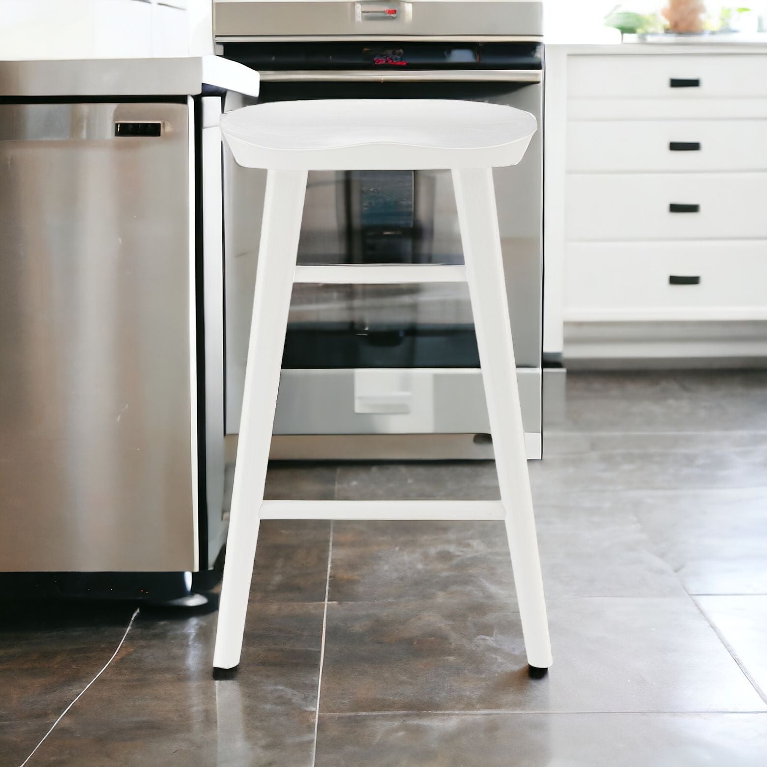 White Solid Wood Backless Counter Height Bar Chair By Homeroots | Bar Stools | Modishstore - 2