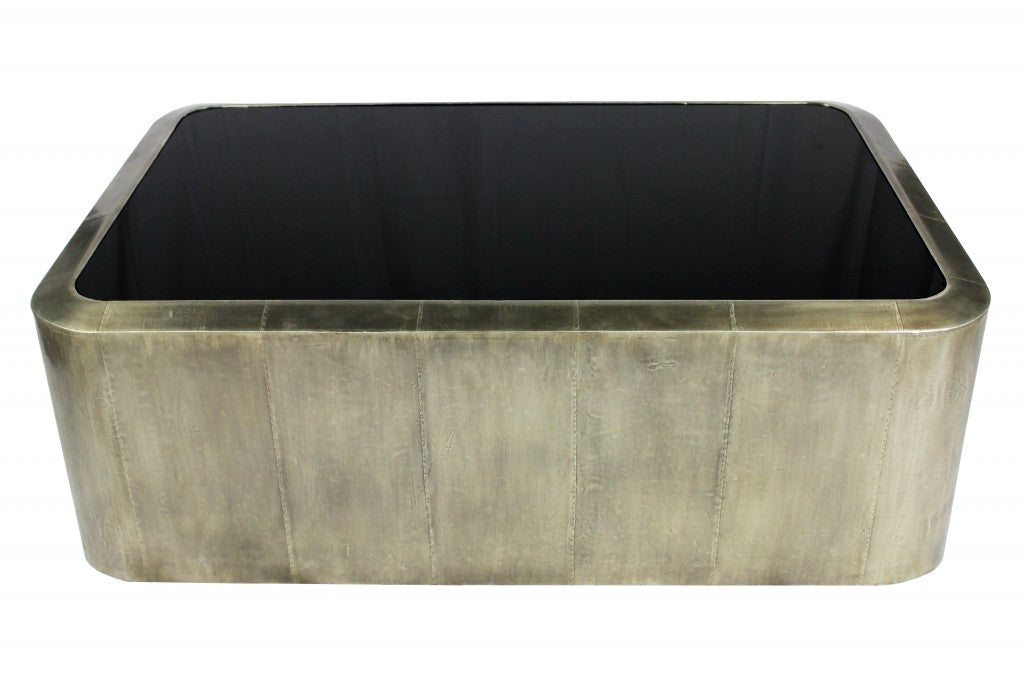 Black And Silver Glass And Metal Solid Coffee Table By Homeroots | Coffee Tables | Modishstore - 2