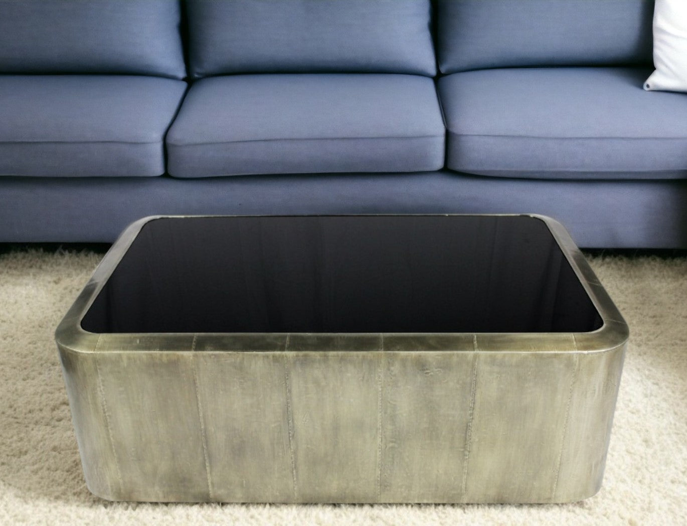 Black And Silver Glass And Metal Solid Coffee Table By Homeroots | Coffee Tables | Modishstore - 1